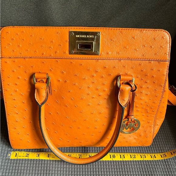 Bundle! Michael Kors Burnt Orange Ostrich 2 Way Satchel W/ MATCHING WALLET! - Picture 12 of 16